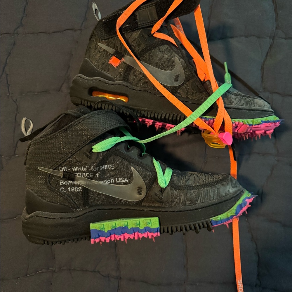 Nike Airforce 1 OFF-WHITE high collab. Women’s size 8.5 neon lace swap